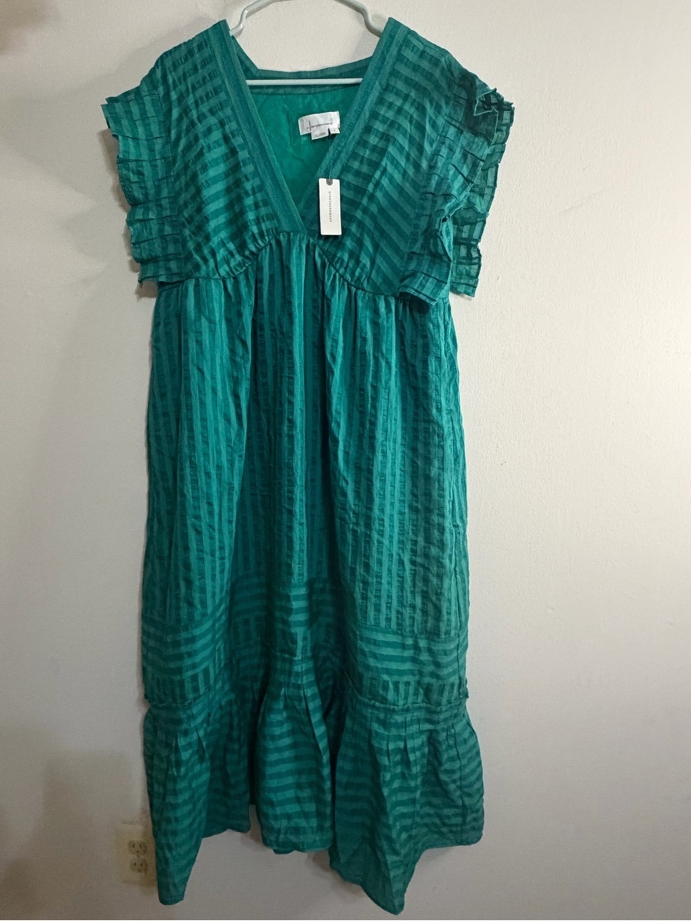 Anthropologie Teal Green V‑Neck Ruffle Midi Dress - Picture 4 of 7